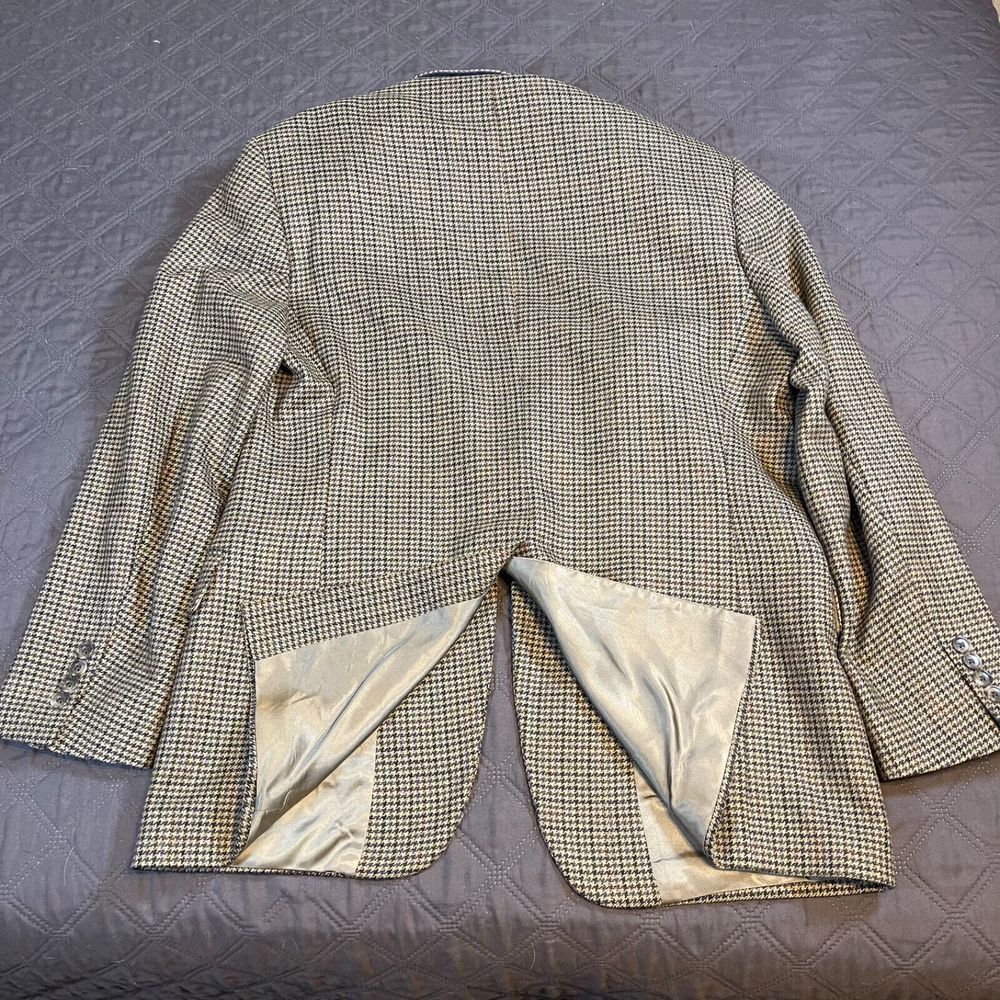 Evan-Picone Lambs Wool Sport Coat Mens 40-R Muted Beige/Blue/Blk Plaid Blazer - Picture 3 of 7